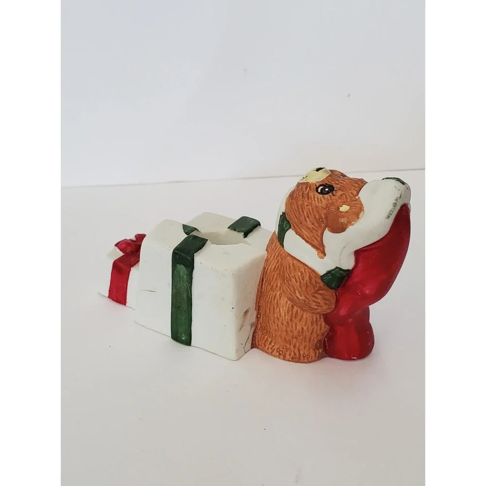 Vintage Giftco Inc Christmas Teddy Bear Ceramic Votive Candle Holder Presents